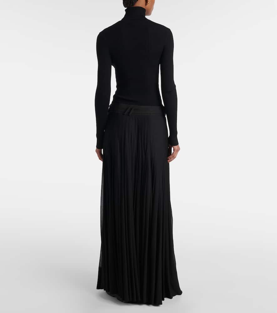 Pleated cotton-blend maxi skirt