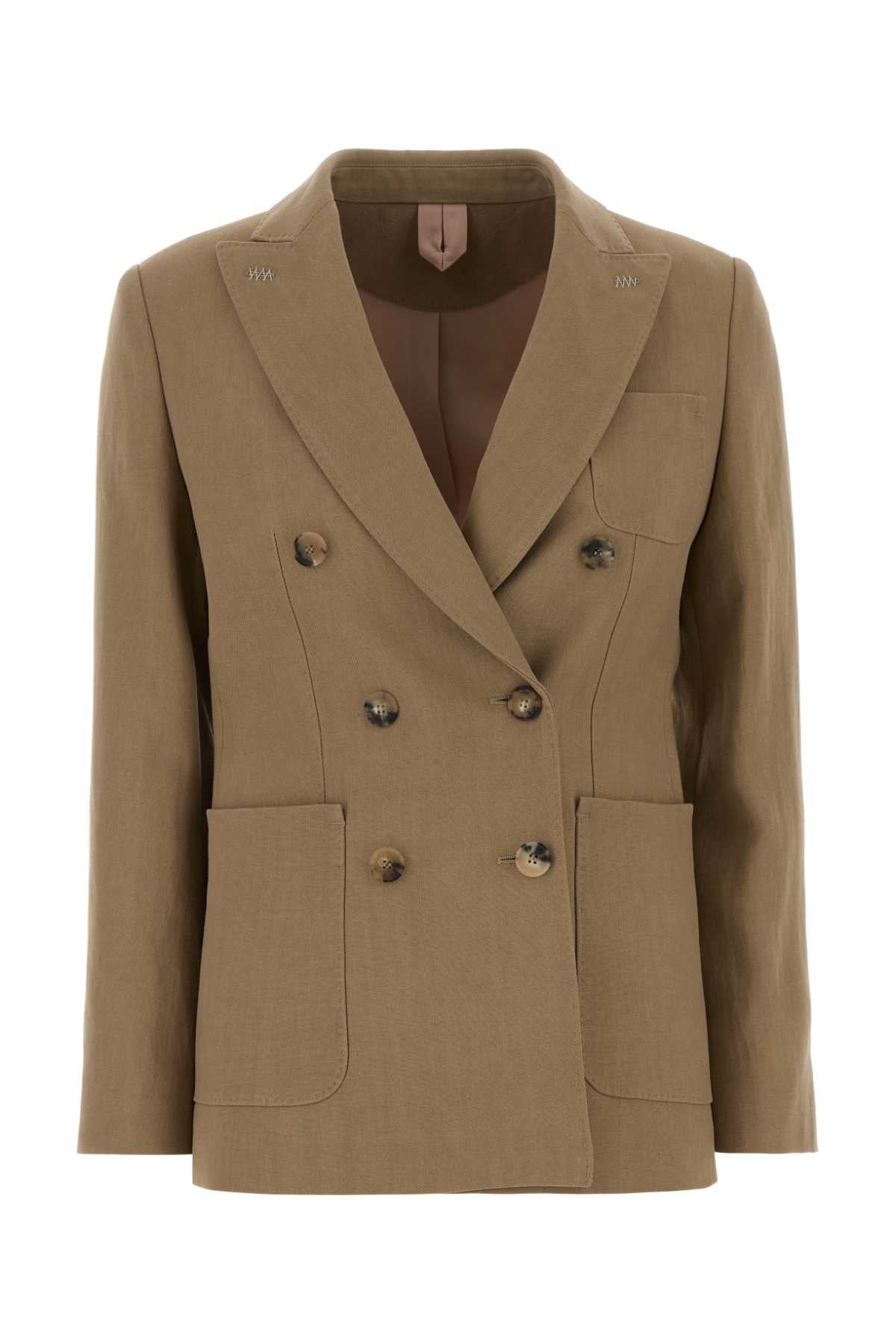 Double-Breasted Hemp Blazer — Beige