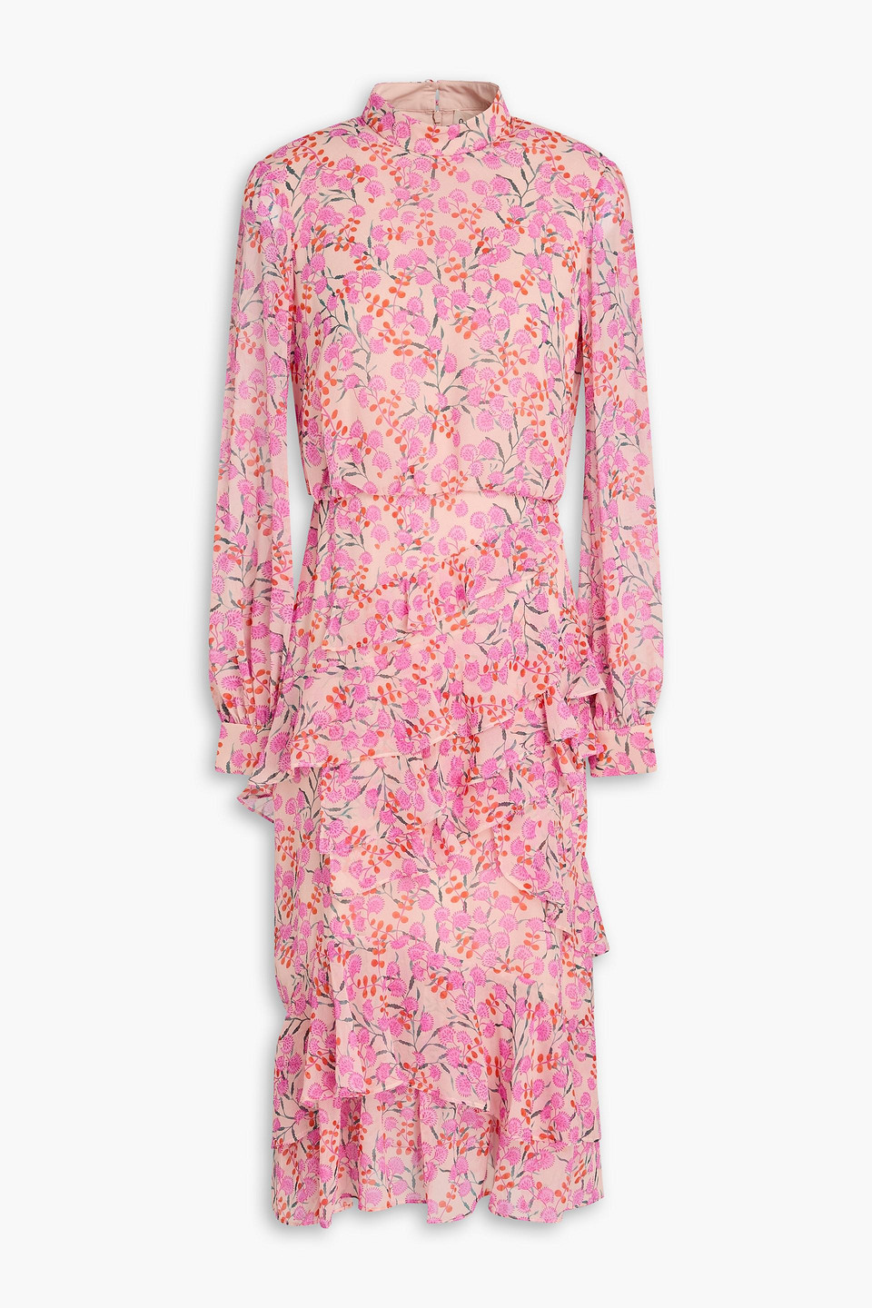 Isa ruffled floral-print silk-chiffon midi dress - Pink - UK 8