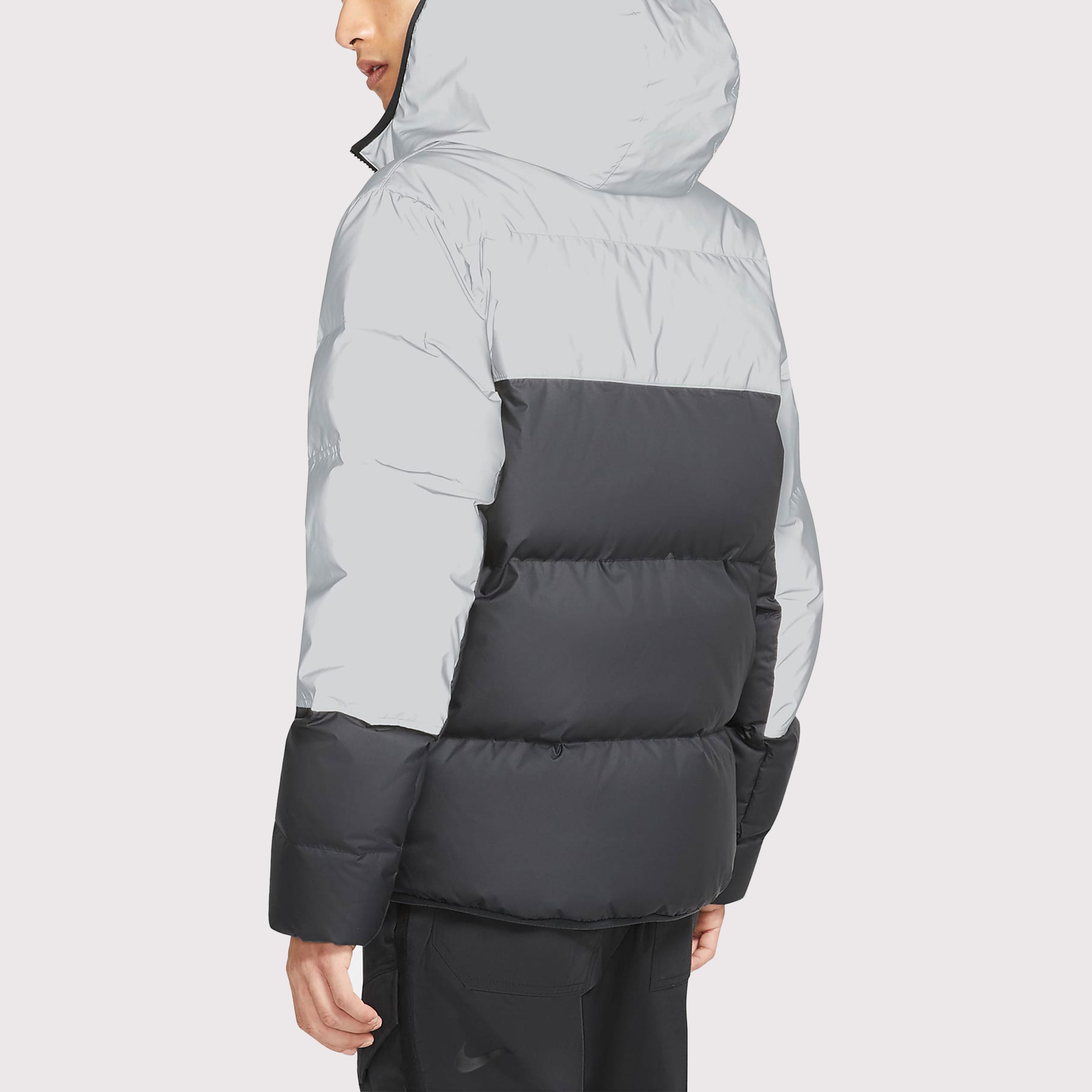 Stay Warm Colorblock Reflective Casual hooded down Jacket Black Gray Colorblock