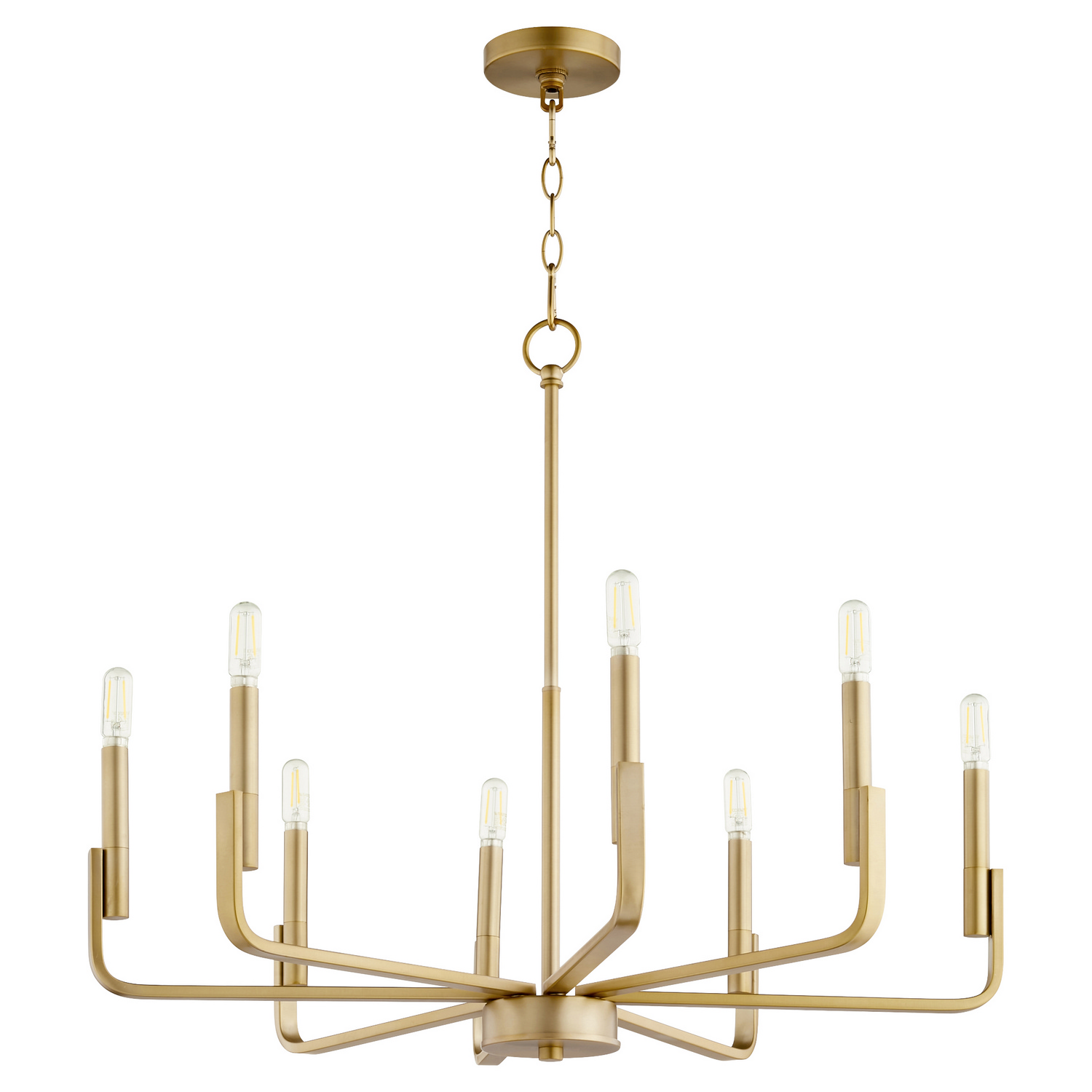 Aged Brass Eight Light Chandelier from the Tempo Collection