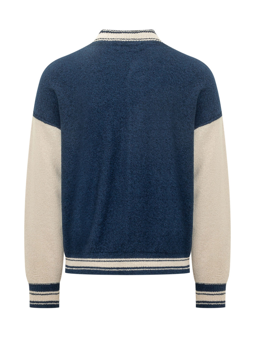 Blue Color Block Band Collar Jacket