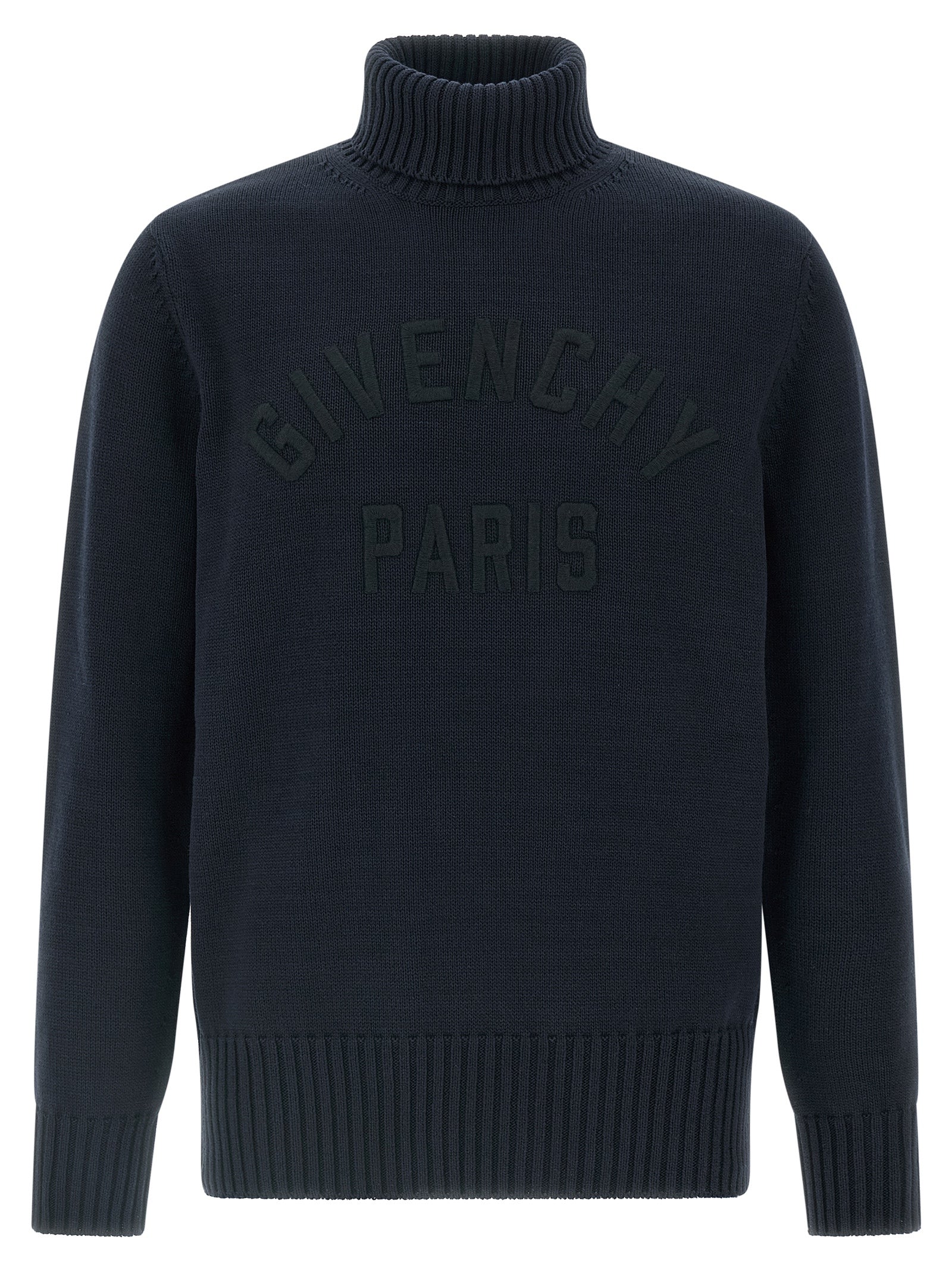 Tone-on-Tone Logo-Embroidered Cotton Sweater — Navy