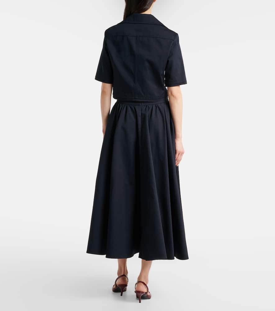 Pleated cotton midi skirt