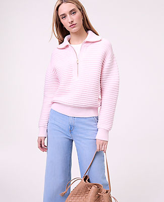 Ann Taylor Weekend Textured Stitch Half-Zip Sweater