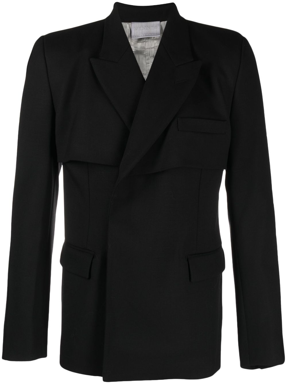 Buttoned virgin wool-blend blazer - Black