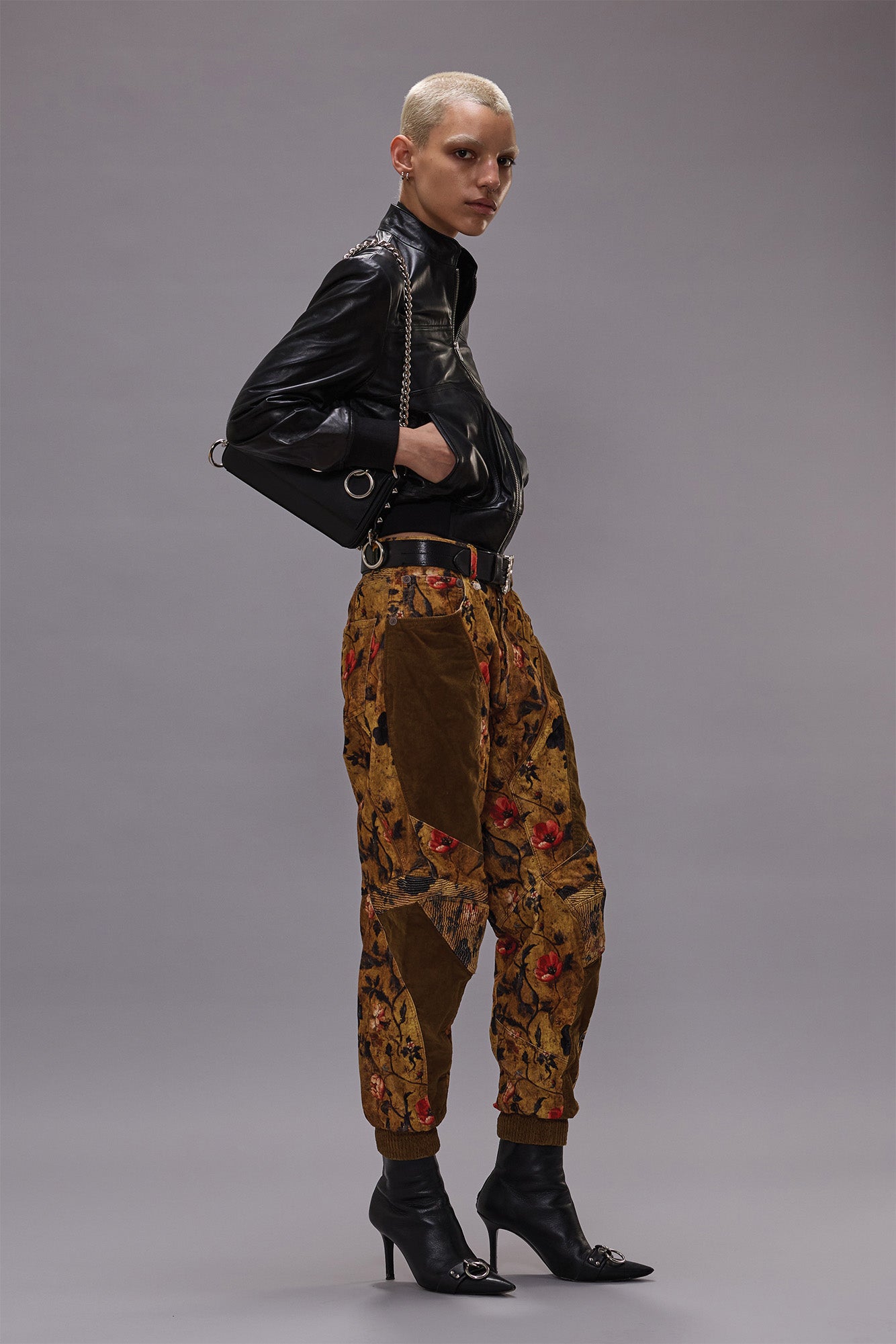 R13 Slouch Motocross Jean - Antique Floral Velveteen