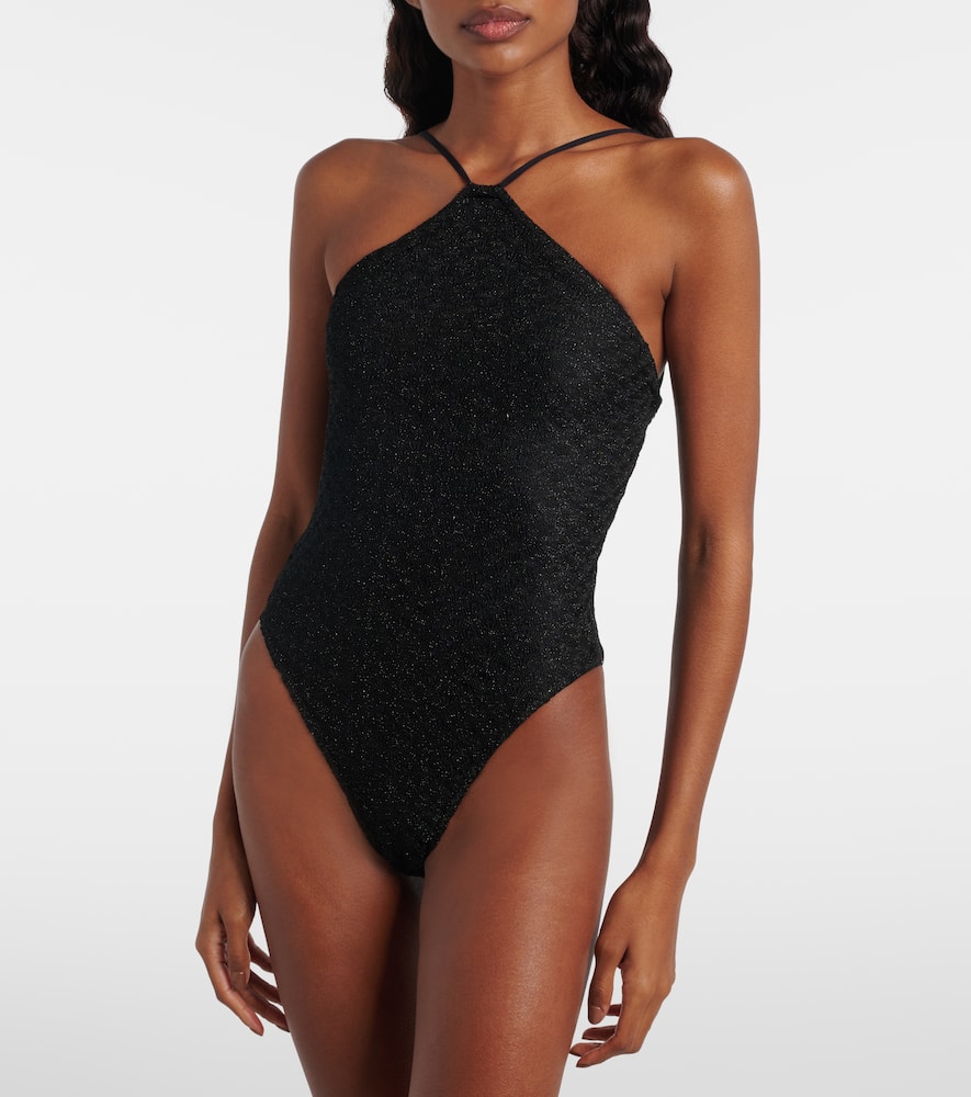 Zigzag cutout lamé swimsuit