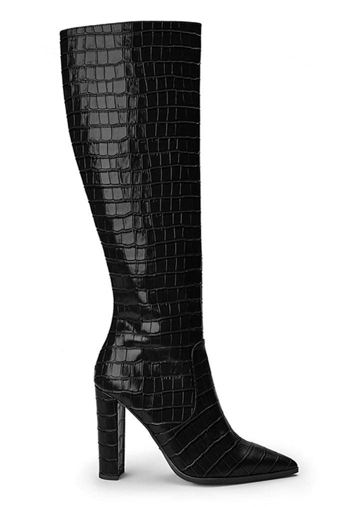 Lucille Black Croc Calf Boots
