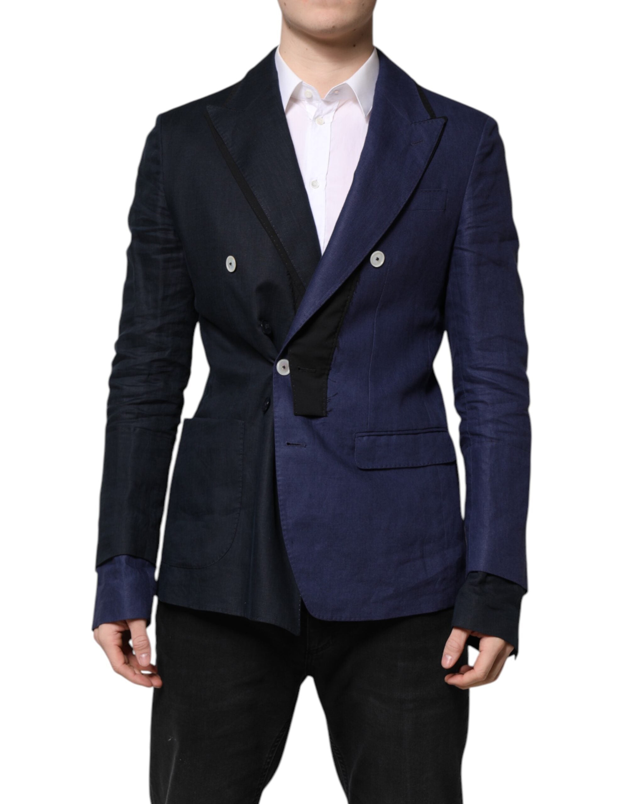 Double-Breasted Linen-Blend Blazer — Navy
