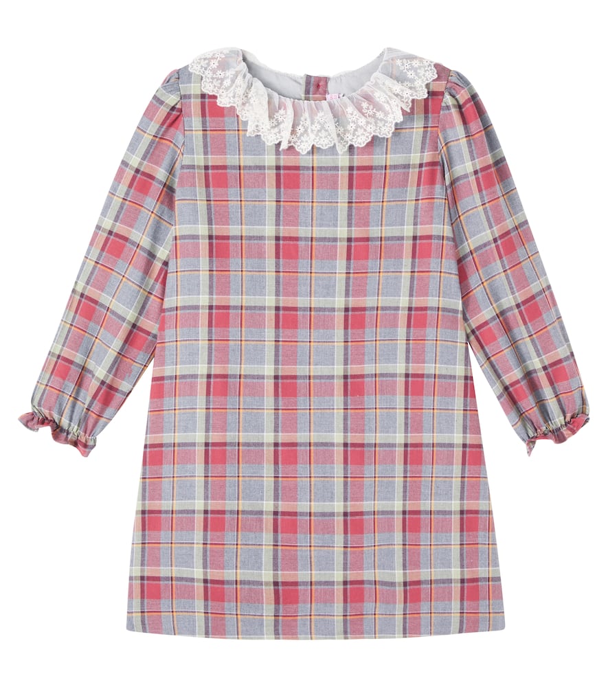 Checked lace-trimmed cotton dress