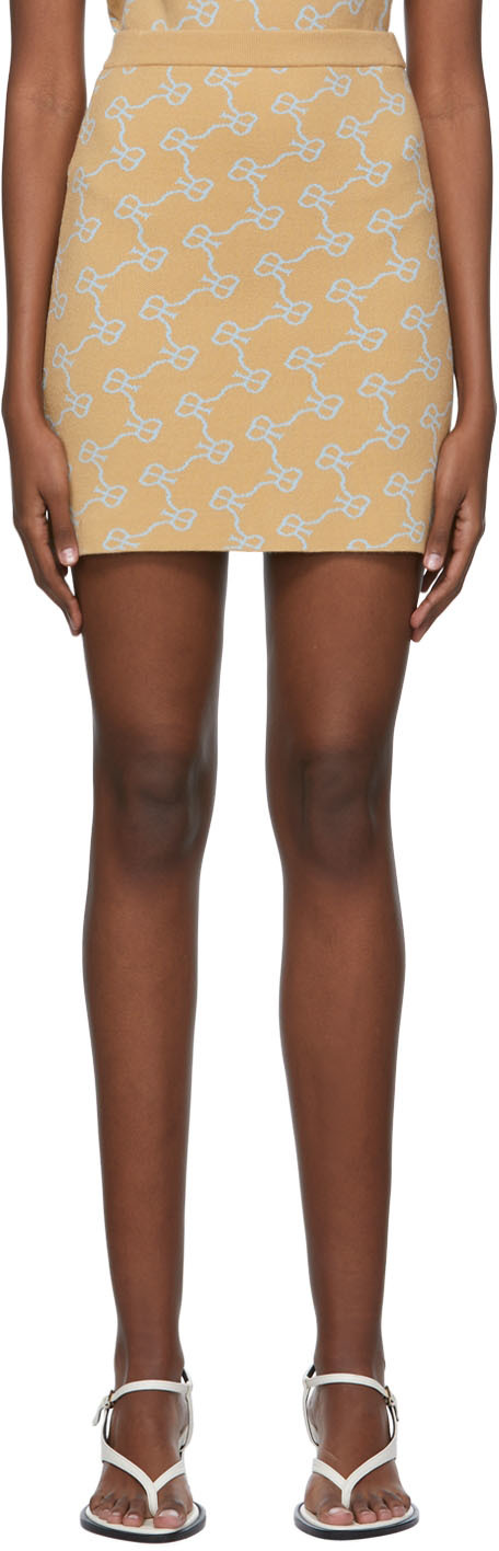 Beige Viscose Mini Skirt