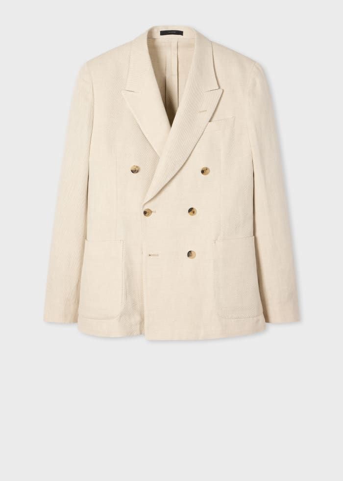 Ecru Cotton-Linen Twill Double Breasted Blazer White