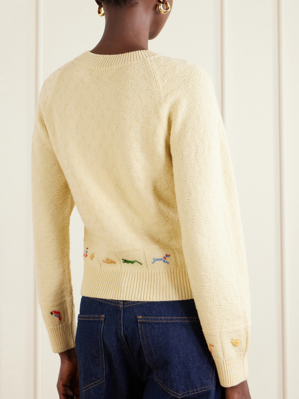 Zoologist Embroidered Merino Wool And Alpaca-blend Cardigan - Yellow