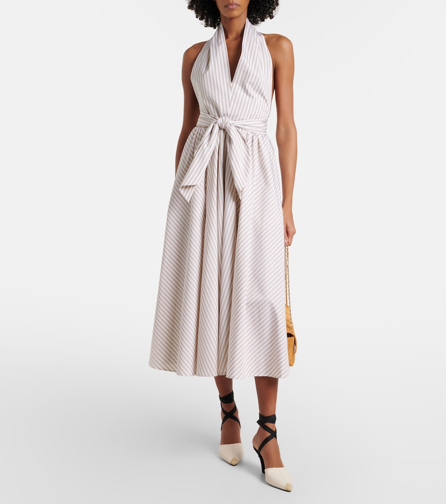 Striped halterneck cotton midi dress