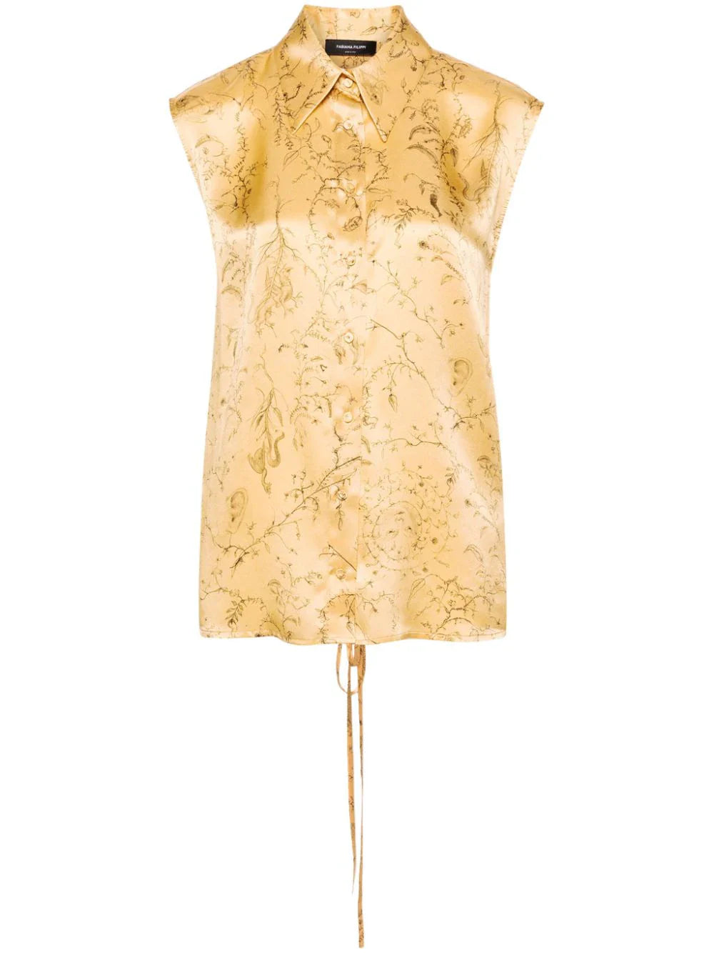Floral-Print Silk Blouse — Gold