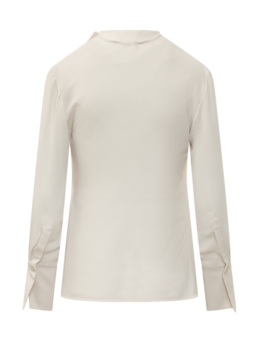 Off White Pleated Round Neck Top