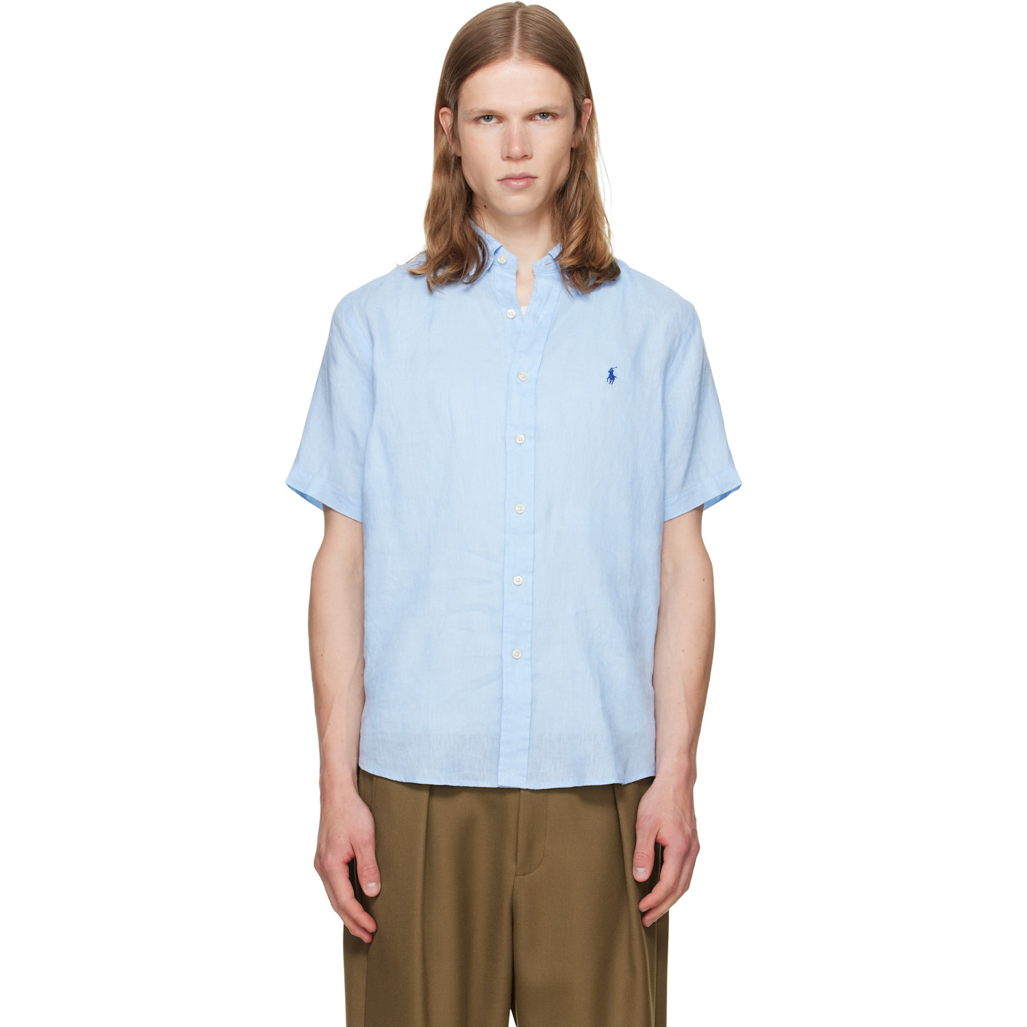 Blue Linen Short Sleeve Sport Shirt