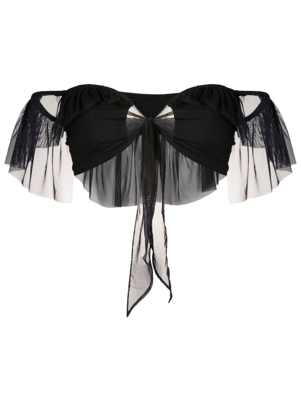 Tie-fastening sheer crop top - Black