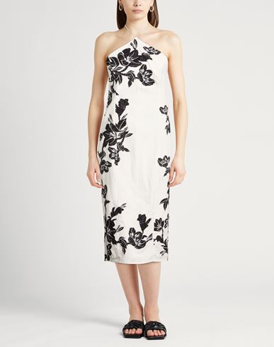 Woman Midi dress White Size L Linen, Cotton
