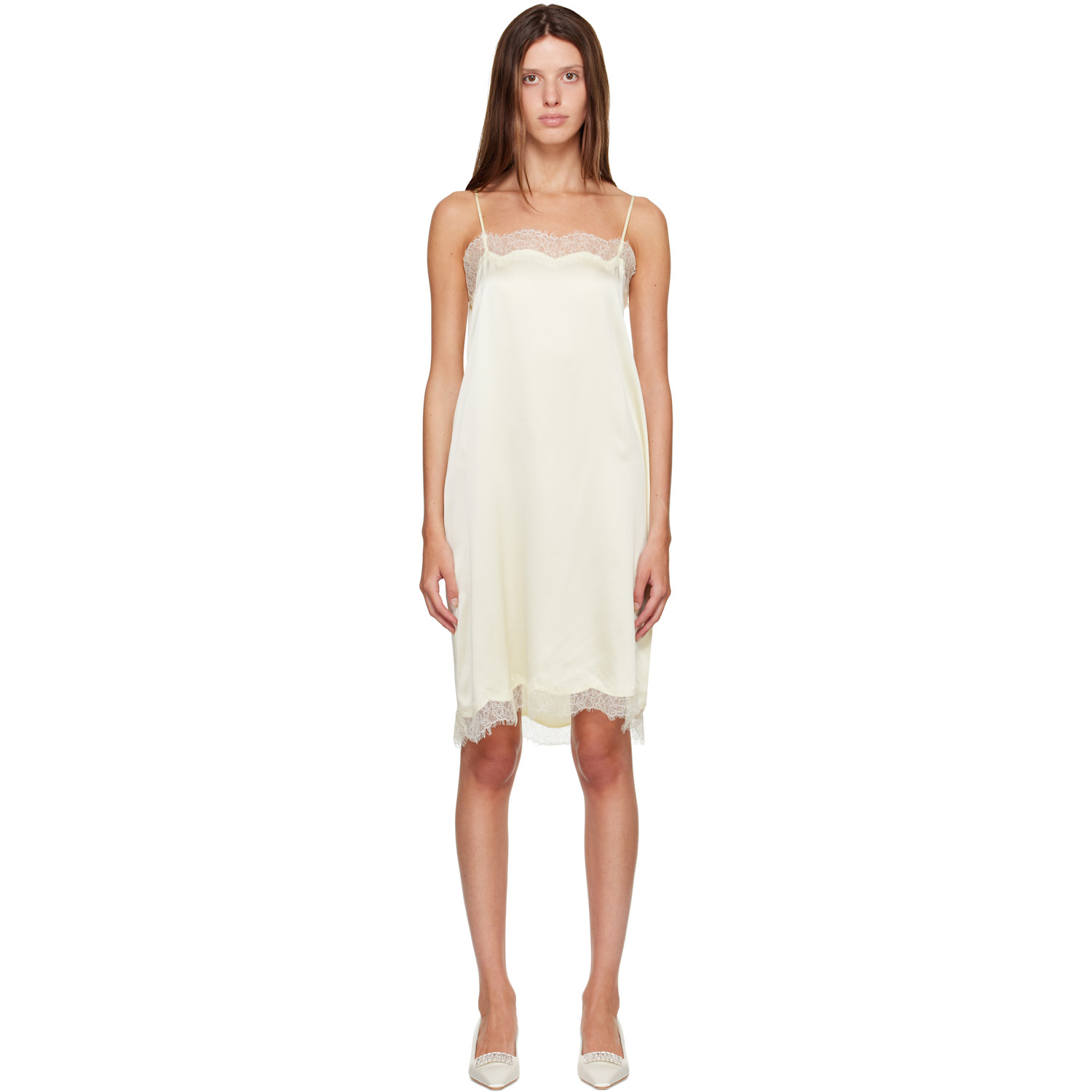 Yellow Milena Silk Lace Midi Dress