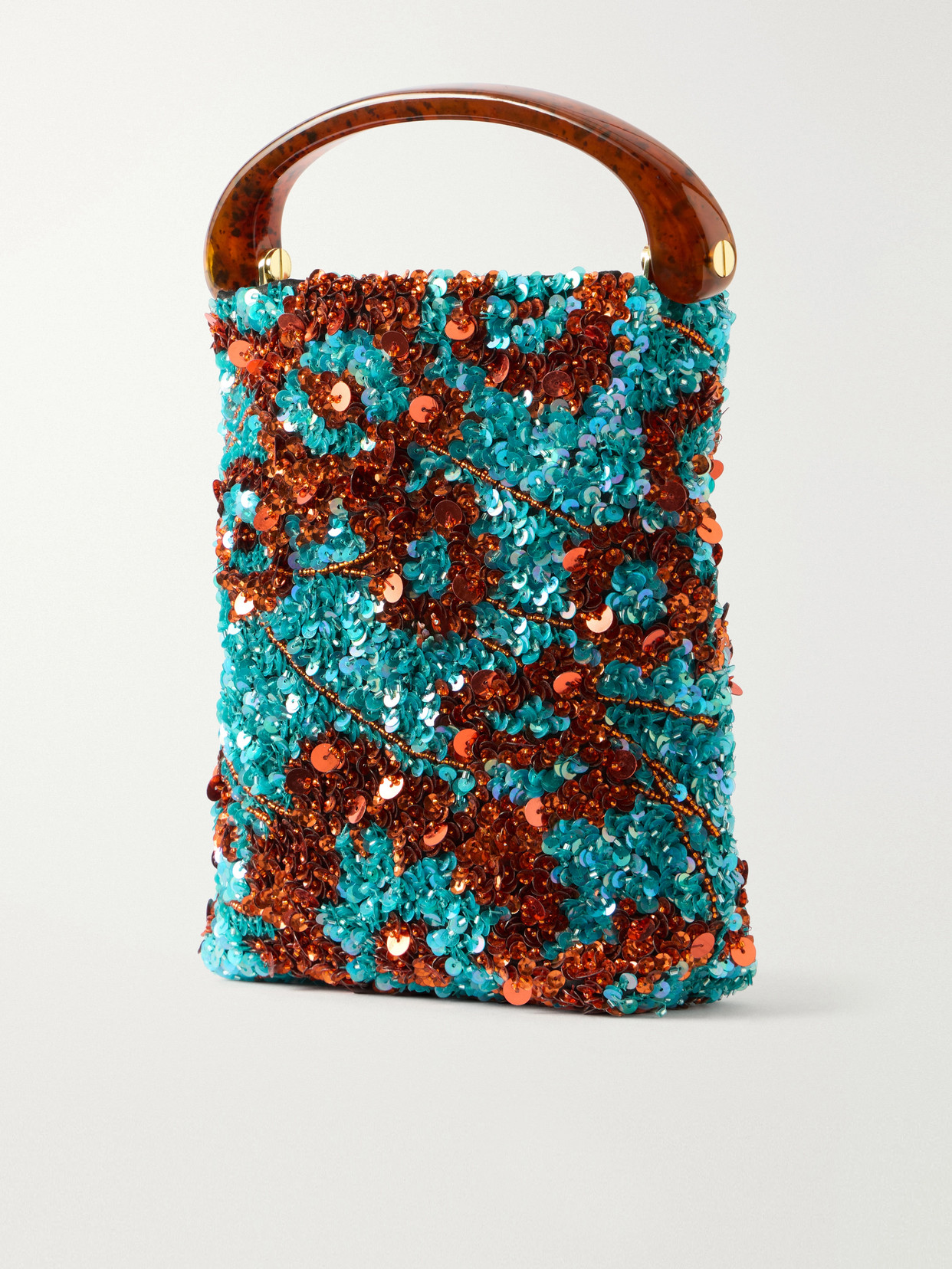 Sequined Satin Shoulder Bag - Blue