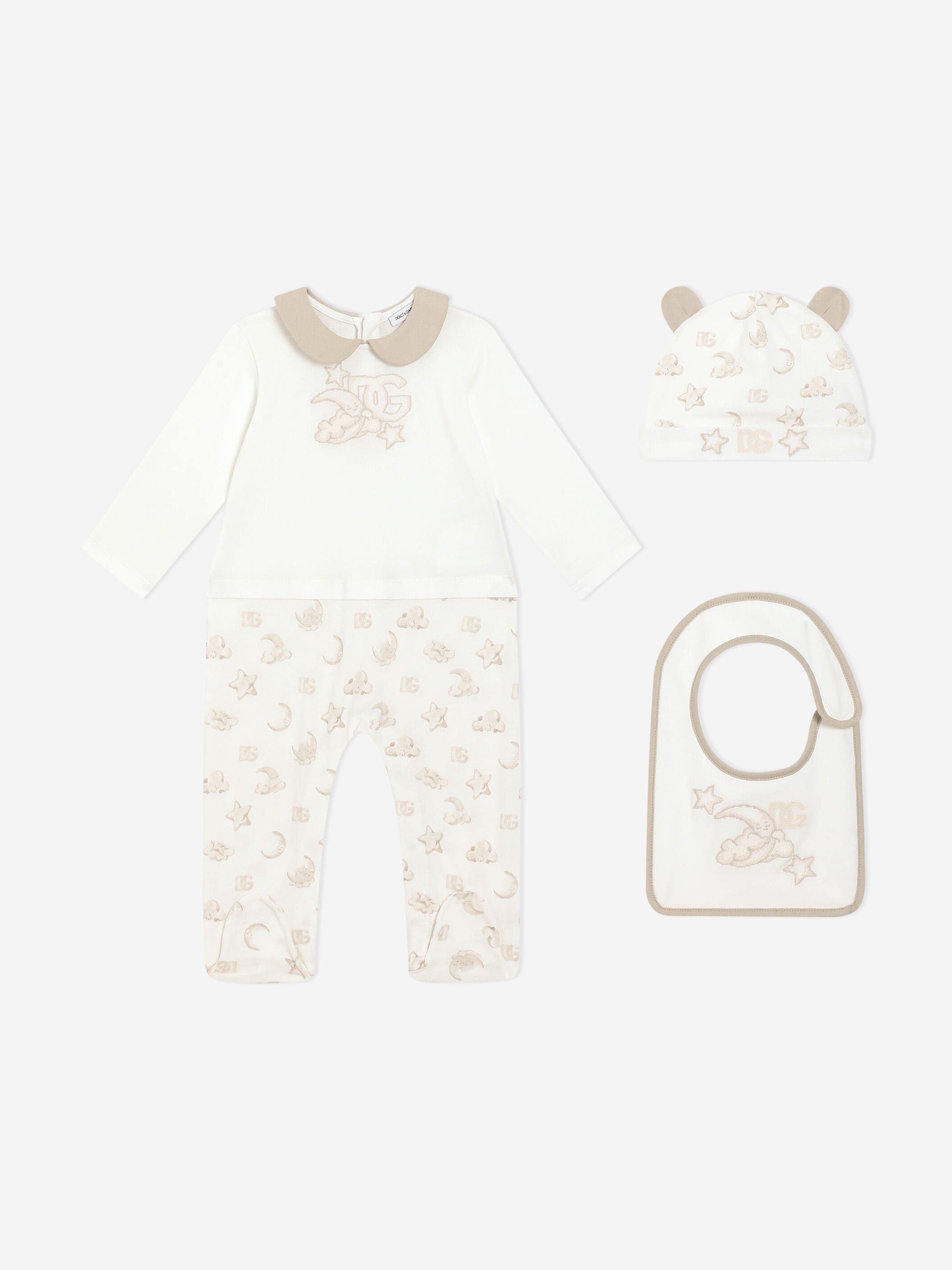 Dolce & Gabbana Baby Embroidered Logo Babygrow Set in Ivory 0 - 3 Mths