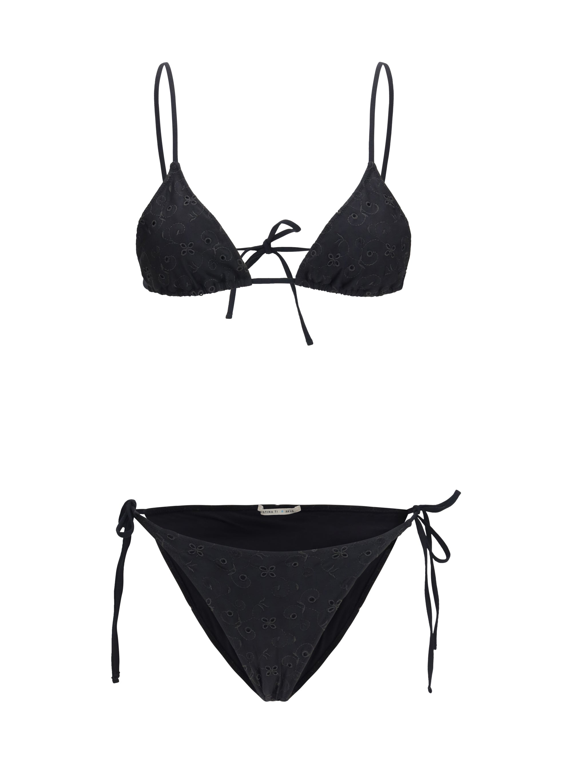 Floral-Embroidered Bikini — Black
