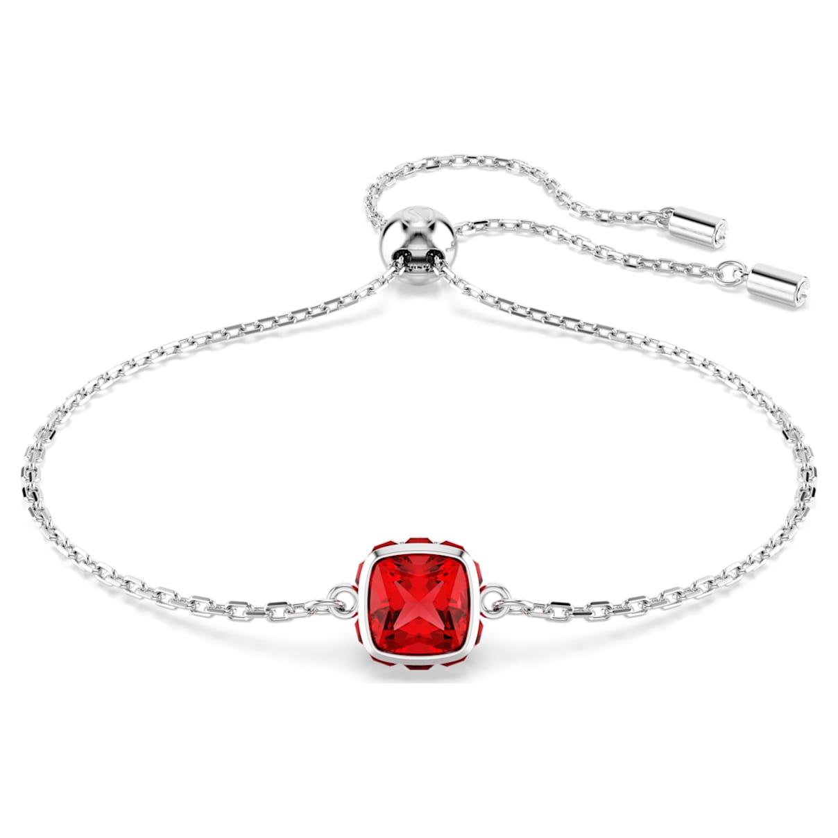 Birthstone bracelet, Square cut, July, Red, Rhodium plated