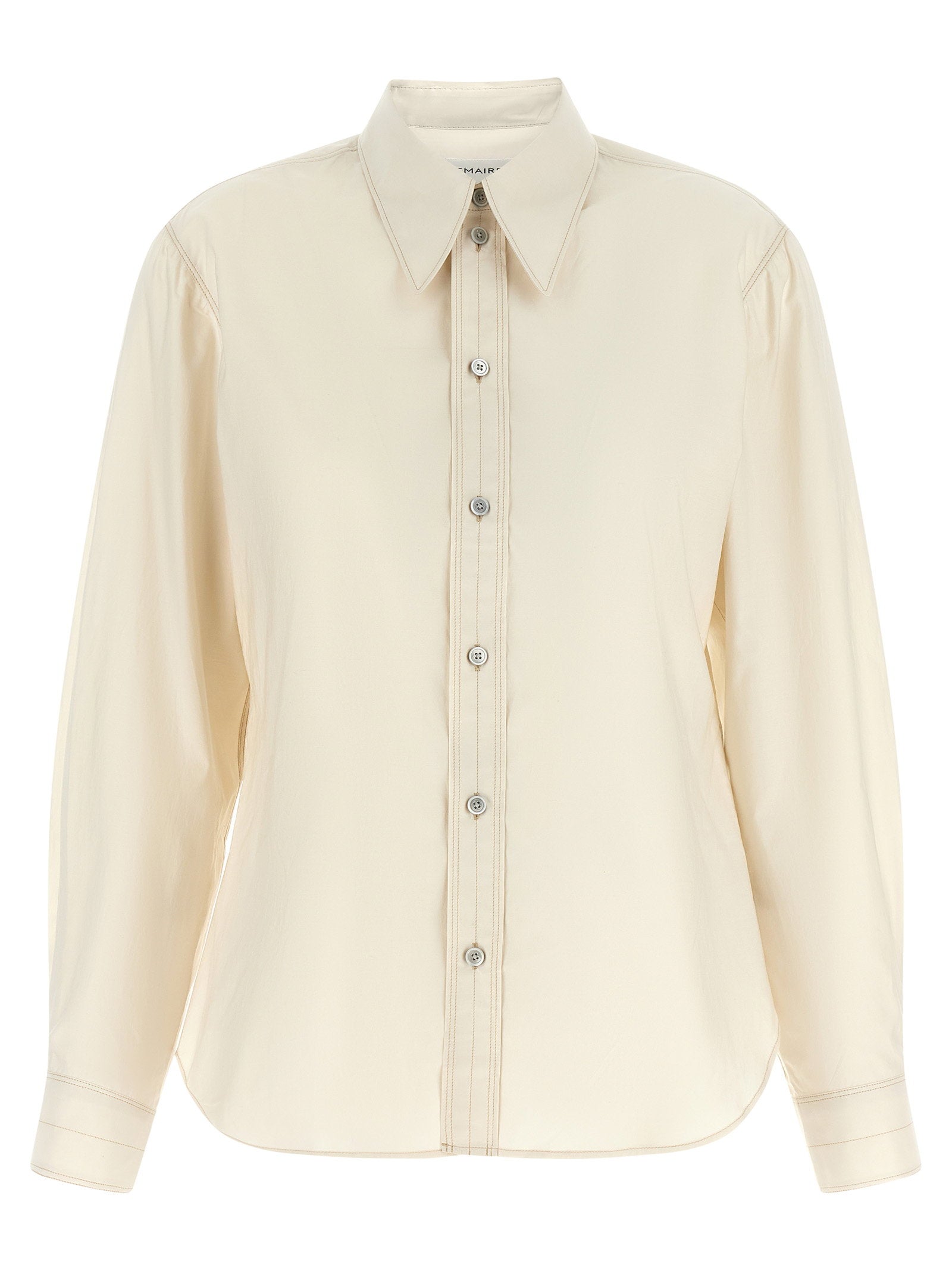 Pointed Collar Cotton-Silk Shirt — cream