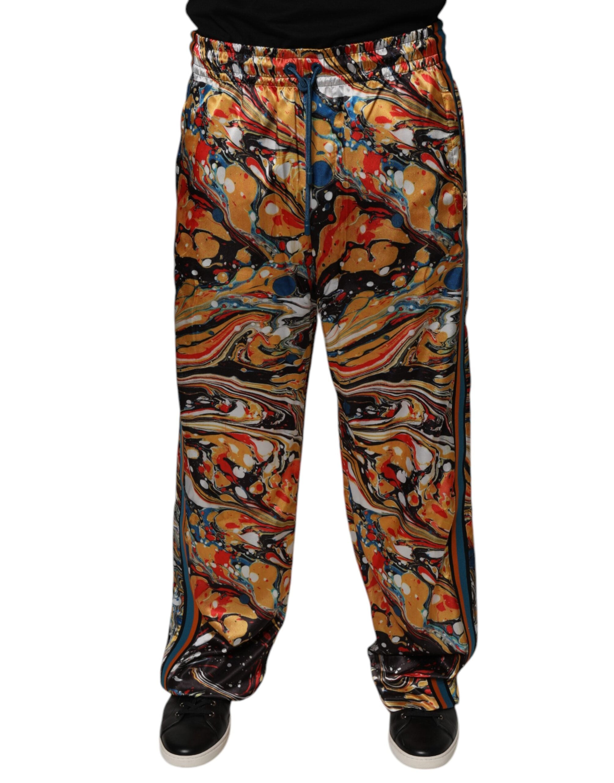 Marble Print Satin Joggers — Multicolor