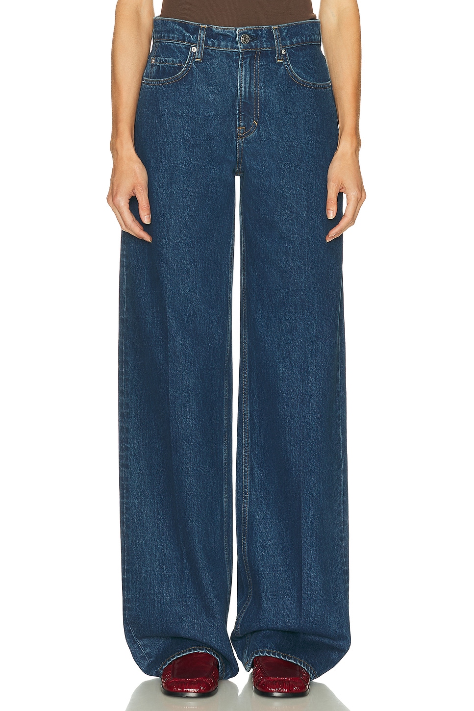 GRLFRND Rey Mid Rise Trouser in Rodeo Dr - Blue. 25 also , 27, 28
