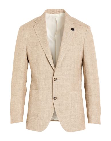 Man Blazer Beige Size 38 Linen, Wool