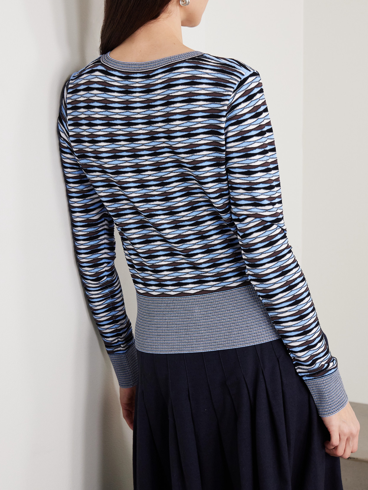 Cambria Cropped Jacquard-knit Cardigan - Blue