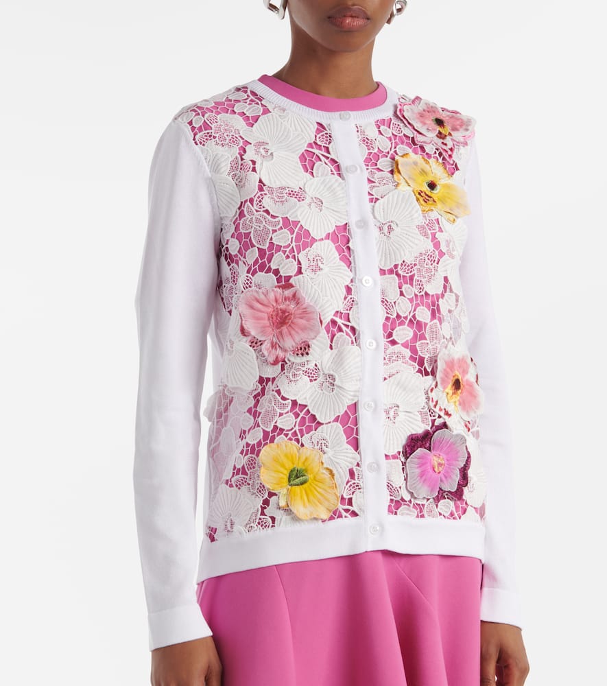 Floral-appliqué cotton-blend cardigan