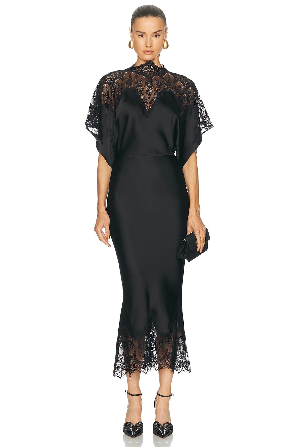 Norma Kamali Reverse Obie Midcalf Dress With Lace in Black - Black. XS also in