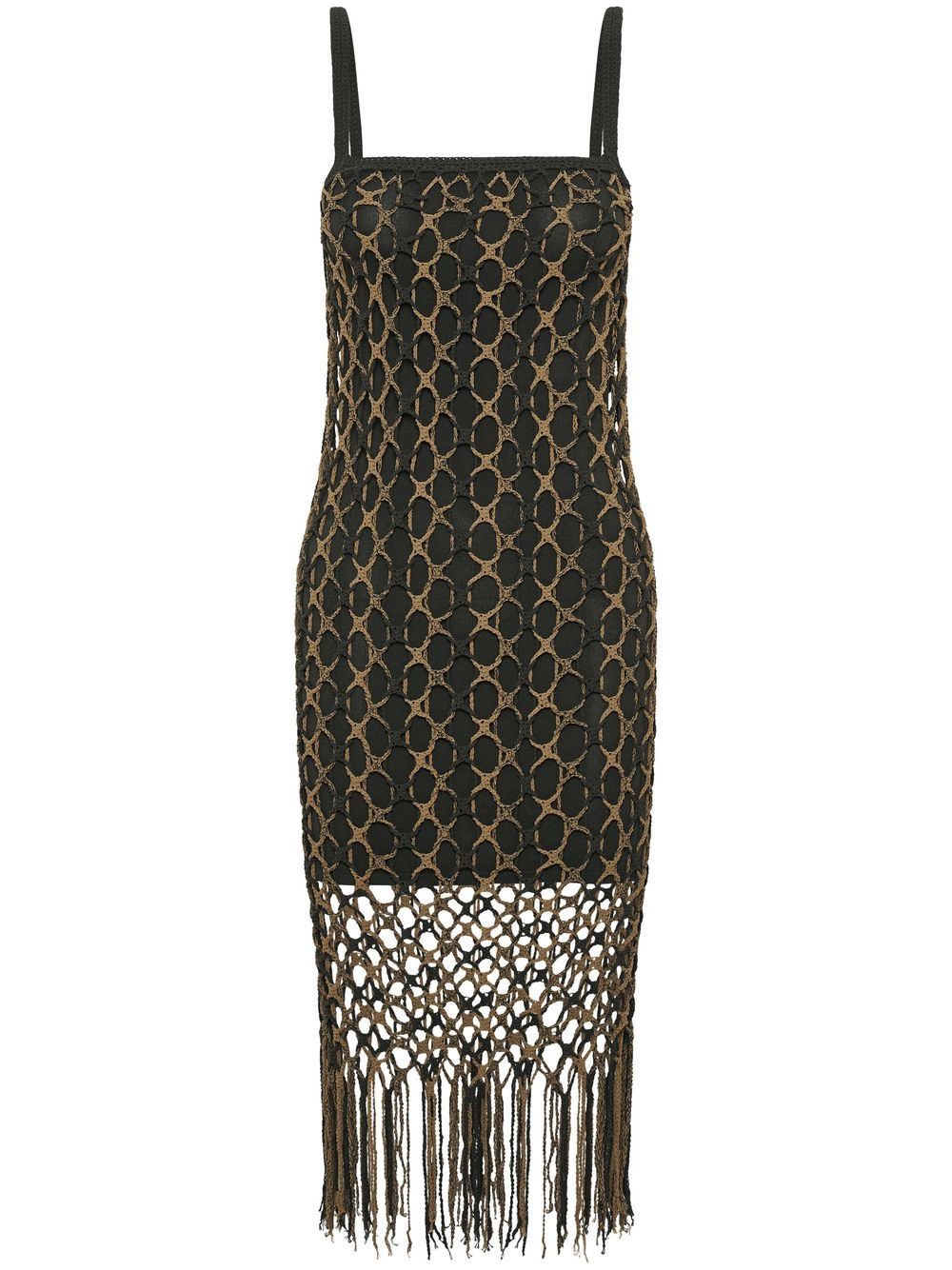 Crochet-knit layered dress - Green