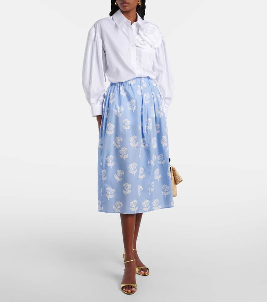 Floral cotton poplin midi skirt