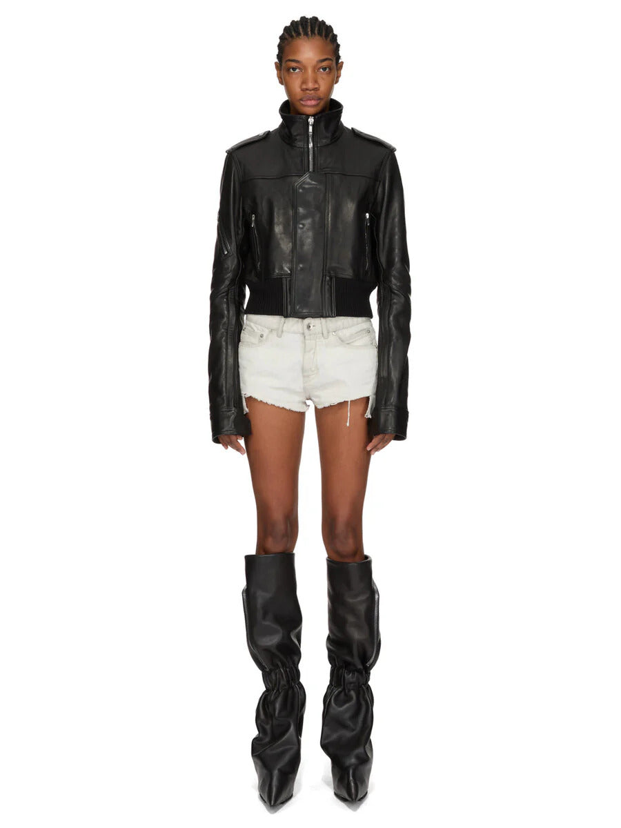 Cotton Mini Shorts with Zip and Button Closure