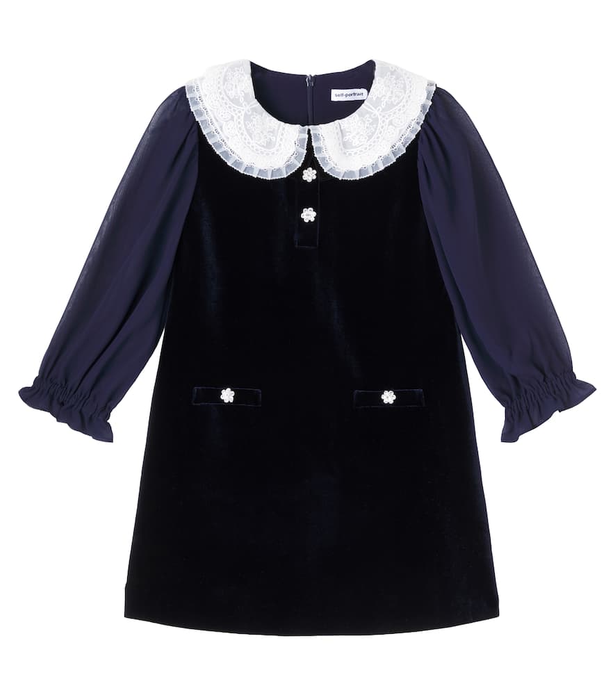 Lace-trimmed velvet dress