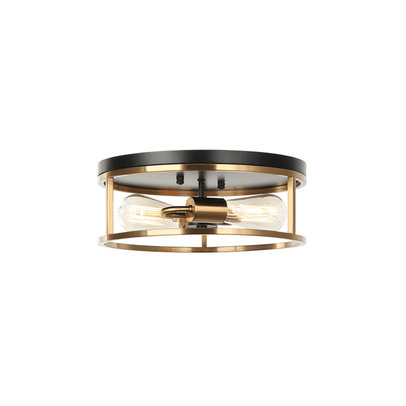 Black & Aged Gold Brass Two Light Flush Mount from the Clarke Collection