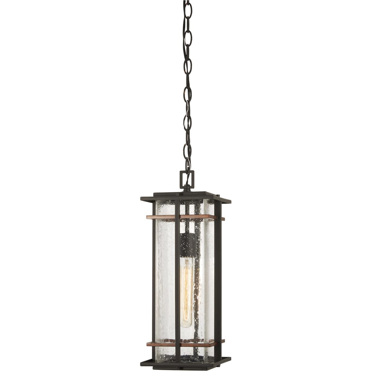 San Marcos 18" Outdoor Hanging Light in Black with Antique Copper Accent