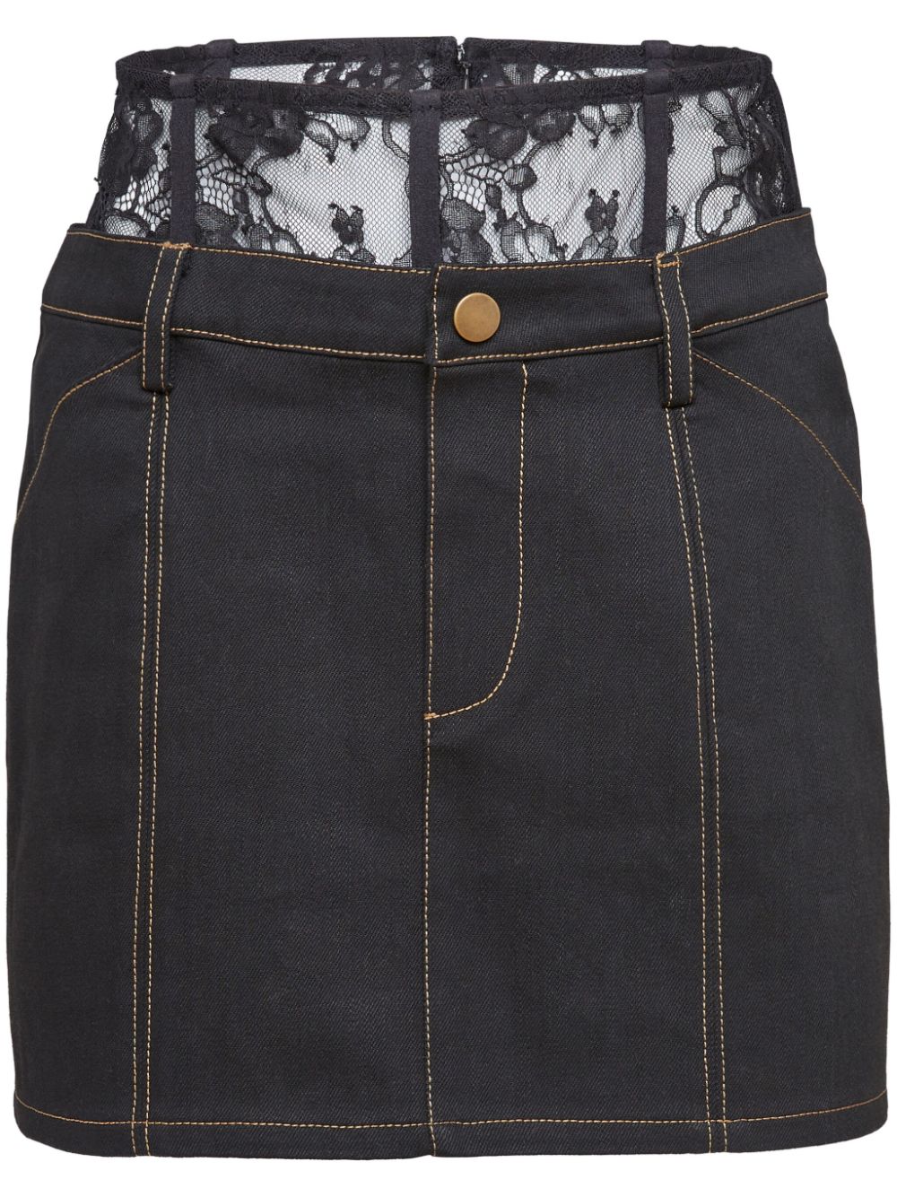 Lace-waistband denim miniskirt - Black