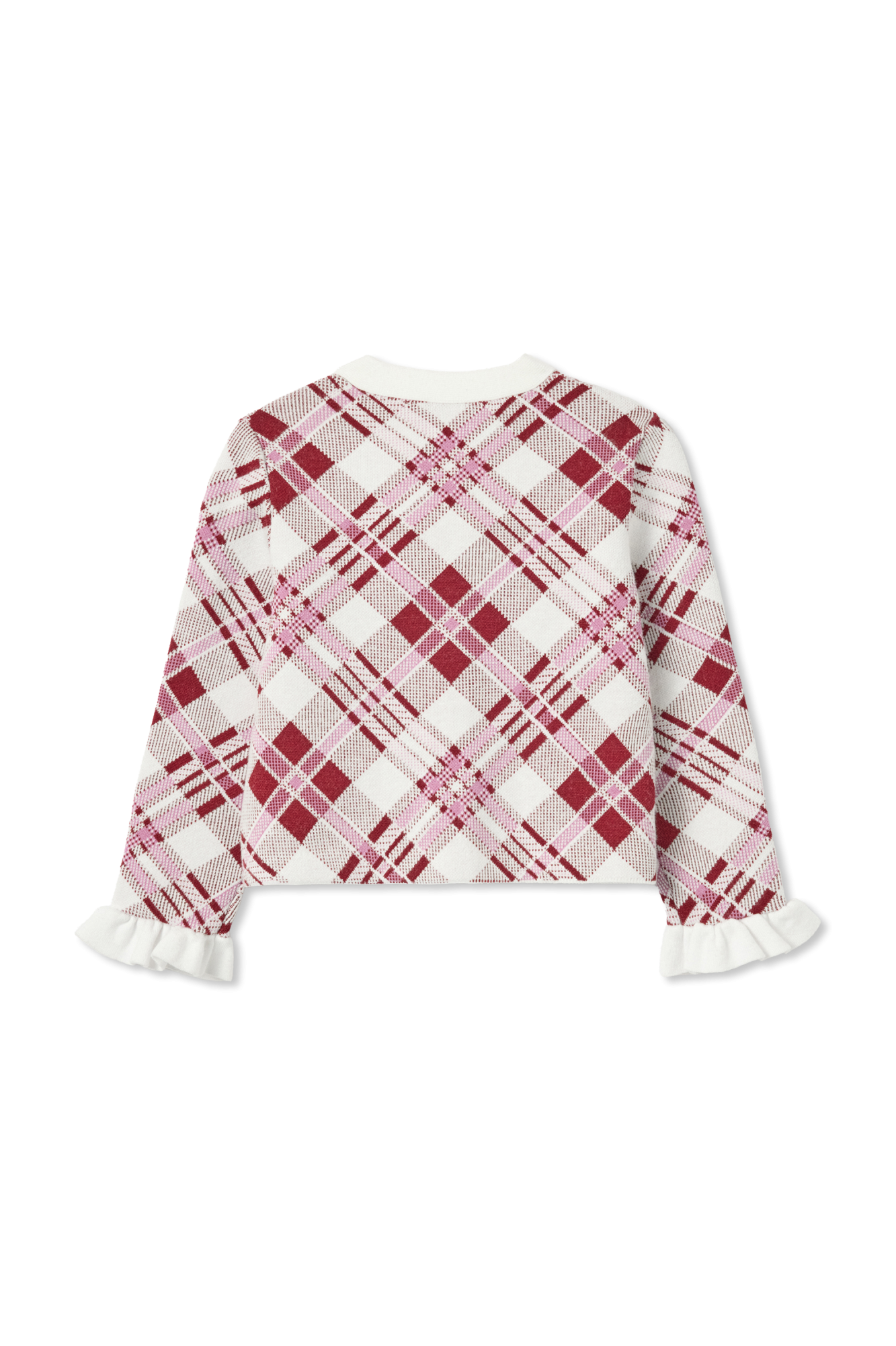 Cardigan With Check Pattern, Unisex, Burgundy