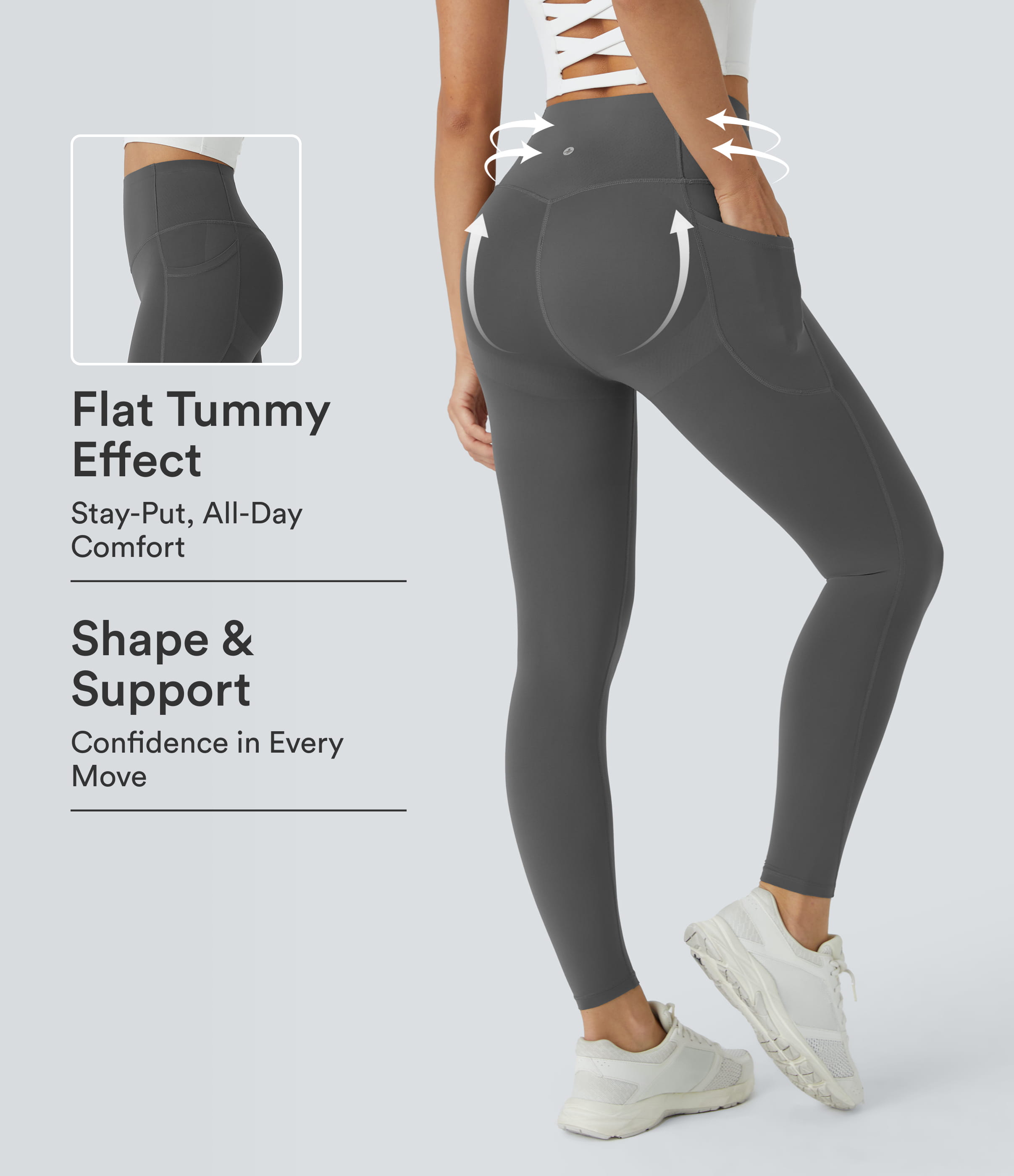 UltraSculpt™ High Waisted Butt Lifting Tummy Control Pocket Shaping Workout Leggings  - Volcanic Ash
