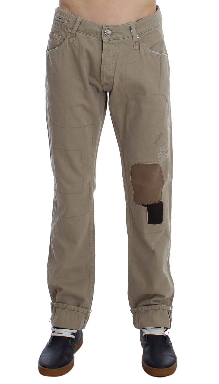 Acht Beige Cotton Patchwork Men's Jean