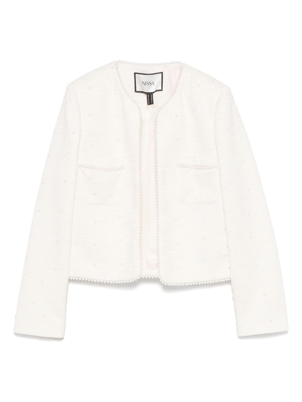 Pearl-detail boucle jacket - White