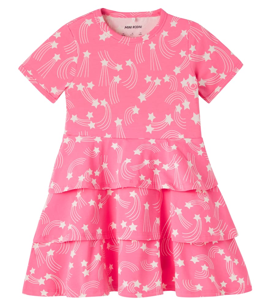 Printed tiered cotton-blend jersey dress
