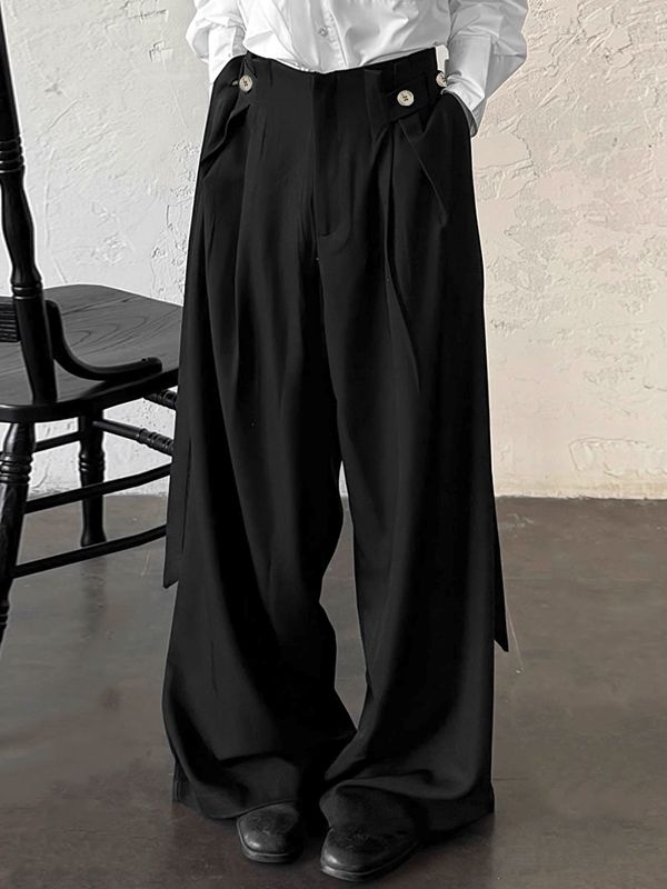 Men's Ribbon Patchwork Design Casual Pant SKUL43890 - Black / S