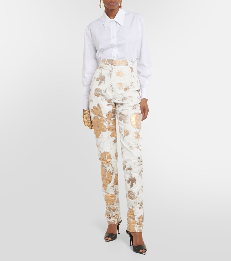 High-rise brocade slim pants